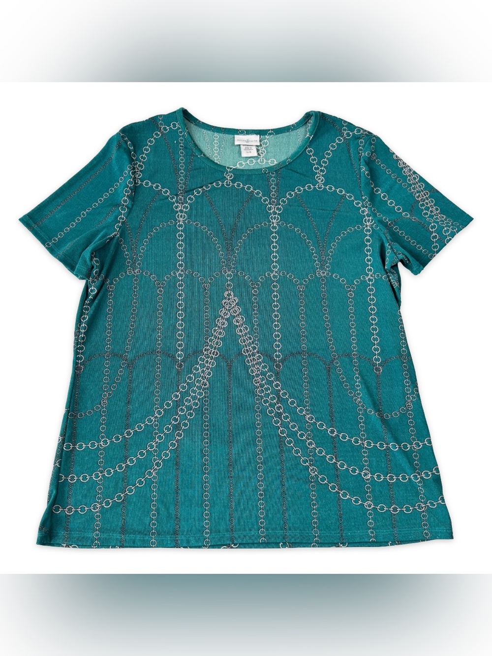 Jaclyn Smith Top‎ Womens L Large Teal Short Sleeve Stretch